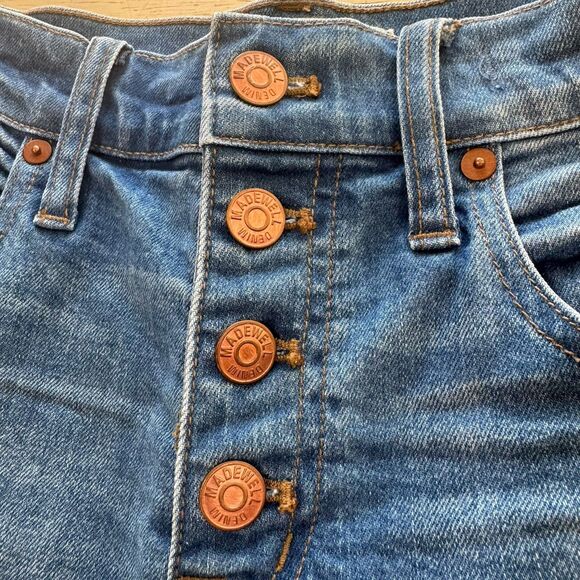 Madewell High Rise Denim Shorts Womens 25 Distressed Frayed Raw Hem Button Fly - Picture 5 of 12